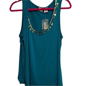 Together large teal sleeveless dressy tank with gold  sequin detail & scarf NWT